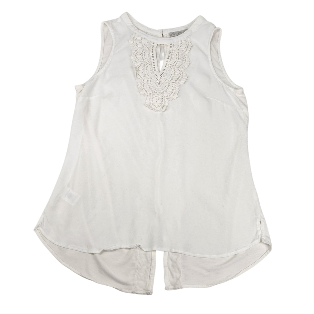 Pale Sky Quin Keyhole Crochet Off White Tank Top Sleeveless Blouse Boho Cottage - Picture 9 of 12